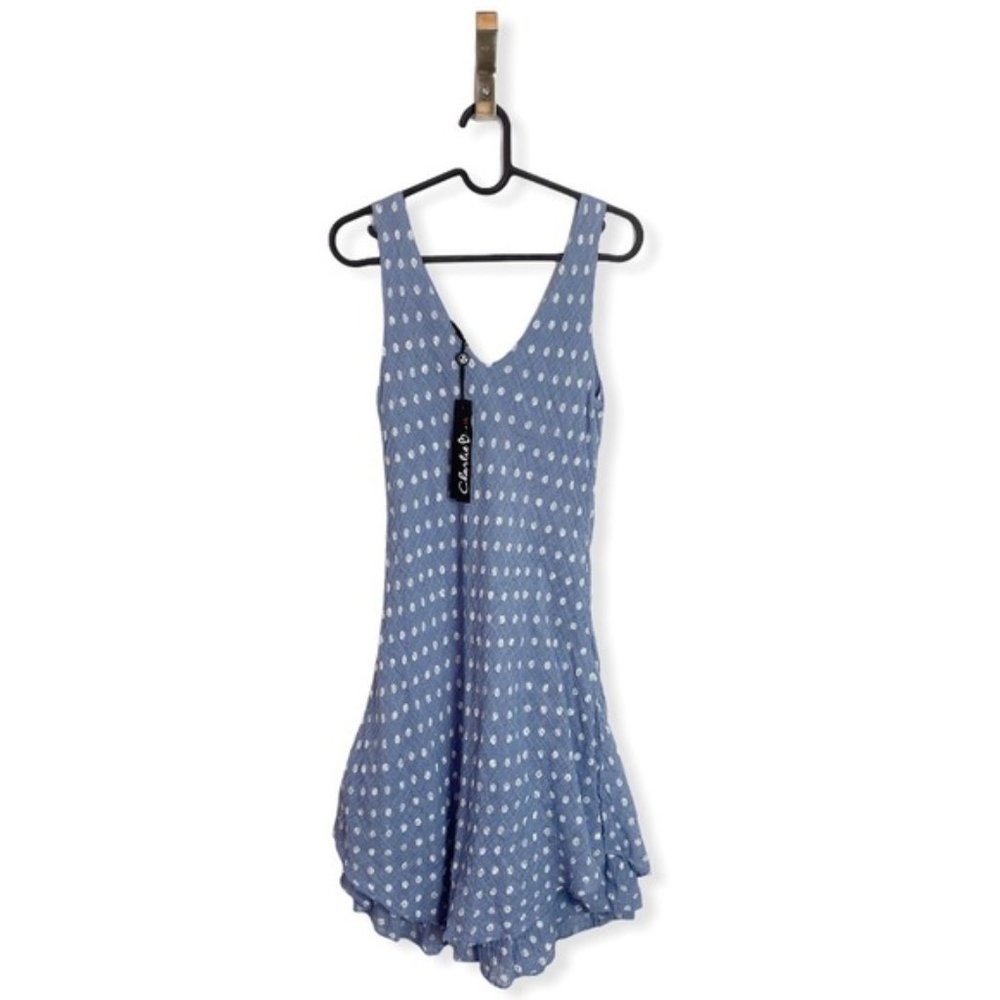 NWT Charlie B Textured Blue Polka Dot Mini Dress